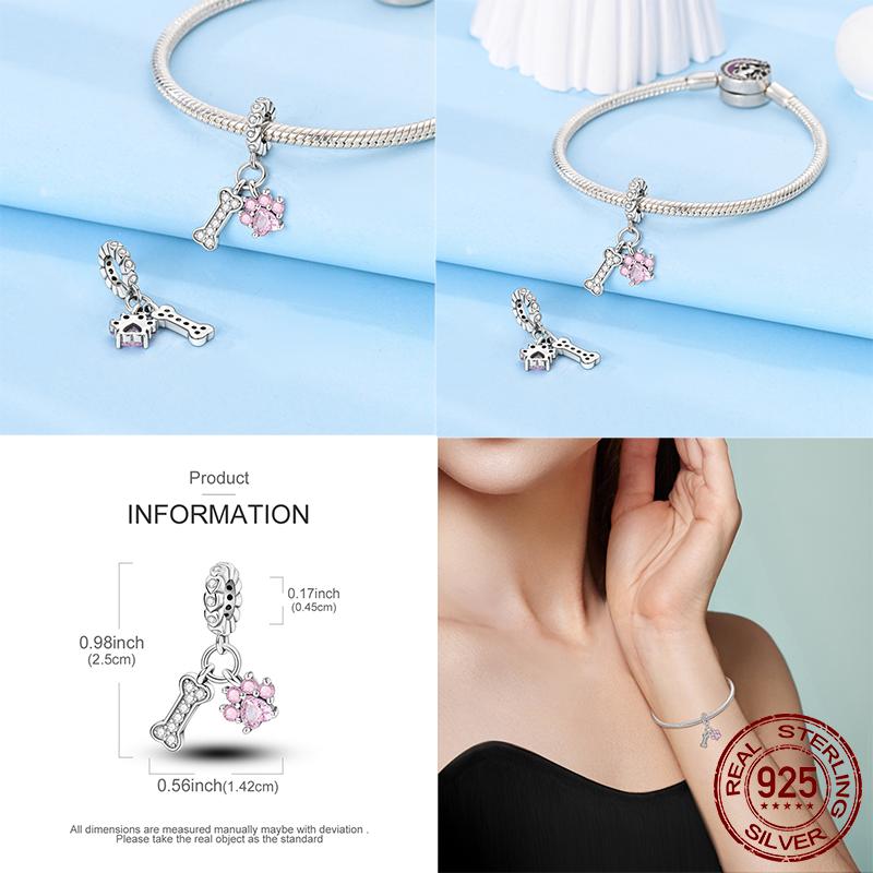 Copper Pink Cat Series Charms Paw Pendants Diy Bracelet Necklace Making Gift For Women