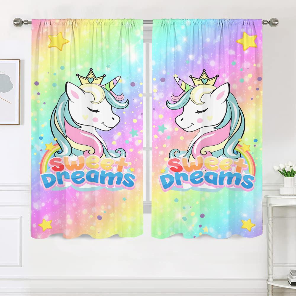 2 Pieces, Cute Cartoon Unicorn Curtains - Suitable for Living Room, Bedroom, Kitchen and Home Decoration - Add Decorative Fun.