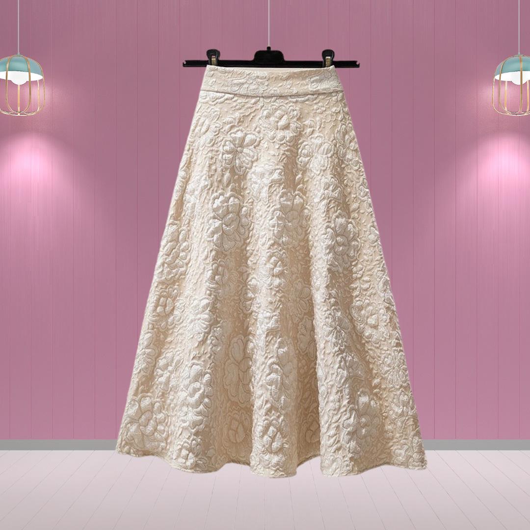 

2023 Spring/Autumn Floral A-Line Skirt: Sweet Casual Petite Korean Style XXXL