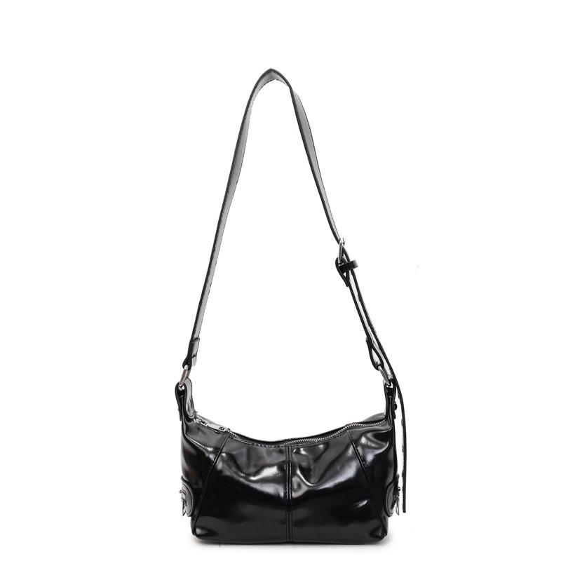 Solid Color Retro Motorcycle Style Shoulder Crossbody Bag For Women Summer Daily Use