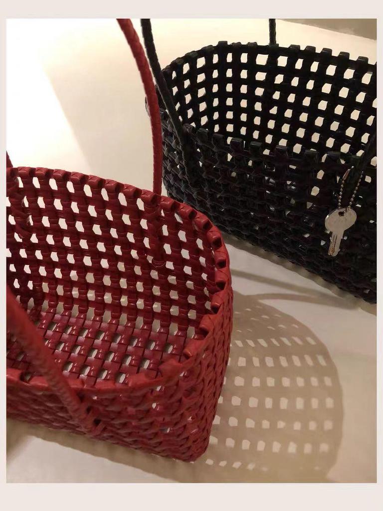 Korean Openwork Woven Beach Handbag with Key Charm