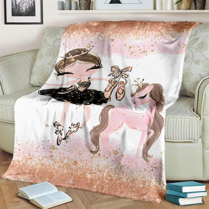 Süßes Ballettmädchen, Ballerina, Fee, Schwan, Einhorn, Cartoon, 3D-Decke, weiche Überwurfdecke für Zuhause, Schlafzimmer, Bett, Sofa, Picknick, Reisen, Kinder