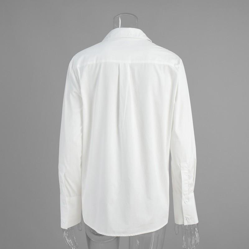 Loose Fit Cotton Shirt Women 2026 Roll Collar Long Sleeve Button-Down Blouse Casual Office Wear
