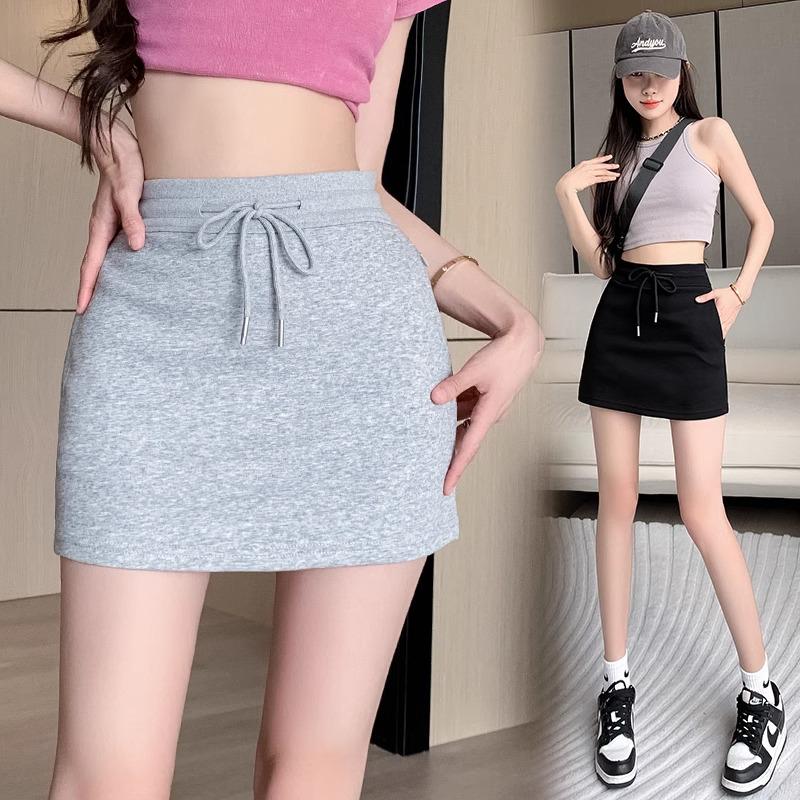 Women's Gray High-Waist Sporty Mini Skirt with Built-In Shorts - Spring/Summer A-Line Petite Skirt