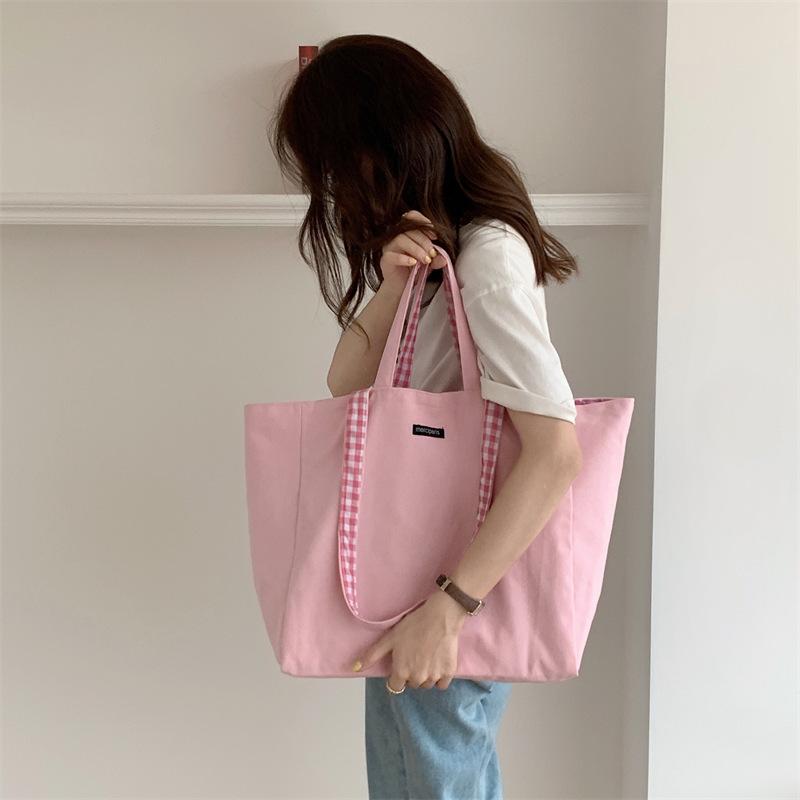 Canvas Bags for Women Shoulder Totes Bag Designer Handbags Girls Casual Solid Plaid Shopper Large Capacity Double Side Bags MIT