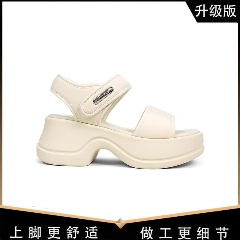 Fashion 2025 Summer New Women's Sporty Wedge Sandals Platform High Heel with Buckle Solid Color Thick Sole Casual Footwear