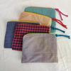 Women Girls Plaid Makeup Bag Cotton And Linen Cosmetic Bag With Zipper Pouch Simple Portable Large Capacity Storage Bag Fashion