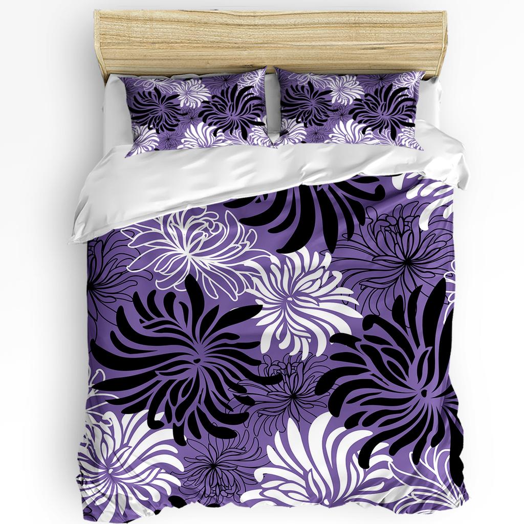 Red Black White Flower Chrysanthemum Duvet Cover With Pillow Case Custom 3pcs Bedding Set Quilt Cover Double Bed Home Textile