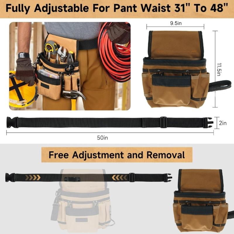 Werkzeuggürtel, Werkzeugtasche, Werkzeuggürtel mit mehreren Taschen für Herren, Abnehmbare & Verstellbare Werkzeugtasche für Elektriker
