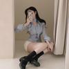 2026 Spring/Autumn Korean Chic V-Neck Ribbon Waist-Cinching Versatile Striped Women's Top