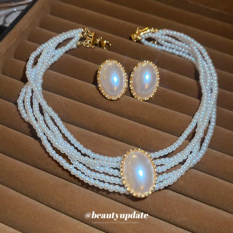 Meier French oval pearl earrings and necklace set - vintage elegant versatile jewelry set