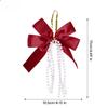 Christmas Bow Pendant DIY Bow Decorations with Long Pearl Tassel Pendant Xmas Tree Wreath Hanging Ornaments Party Decor Supplies