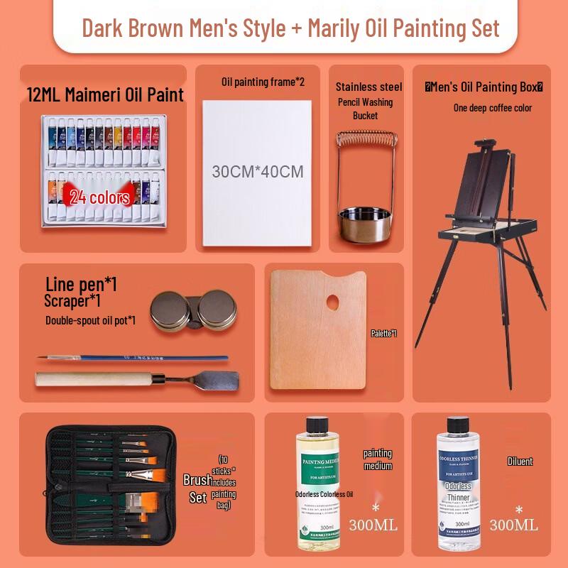 Handon Portable Wooden Easel with Oil Paint Set