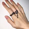 Crystal Colorful Cute Ring With Tassel And Flower Design Korean Small Forest Yuxin Style Ins