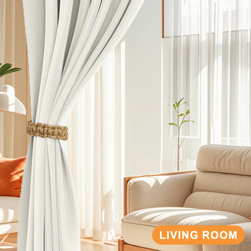 Natural Fiber Curtain Fasteners Holdbacks Tie Set 4 Piece Woven Rope Window Drapery Tiebacks Buckles Living Room Decors