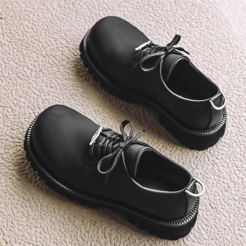 

Чисто черные ретро туфли из кожи с большой головкой мужские весенние туфли дерби на толстой подошве 2024 года модные 1029-J 38 чёрный