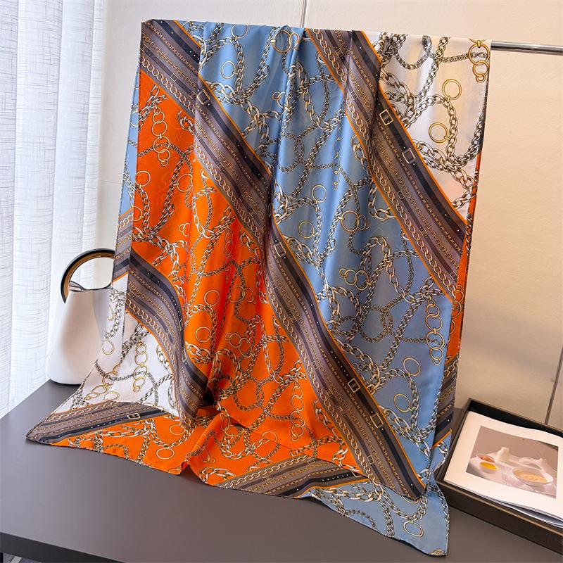 New Printed Imitation Silk Brocade Fashion Sunscreen Magic Chain Silk Scarf Long Scarf Shawl Versatile Headscarf Scarf