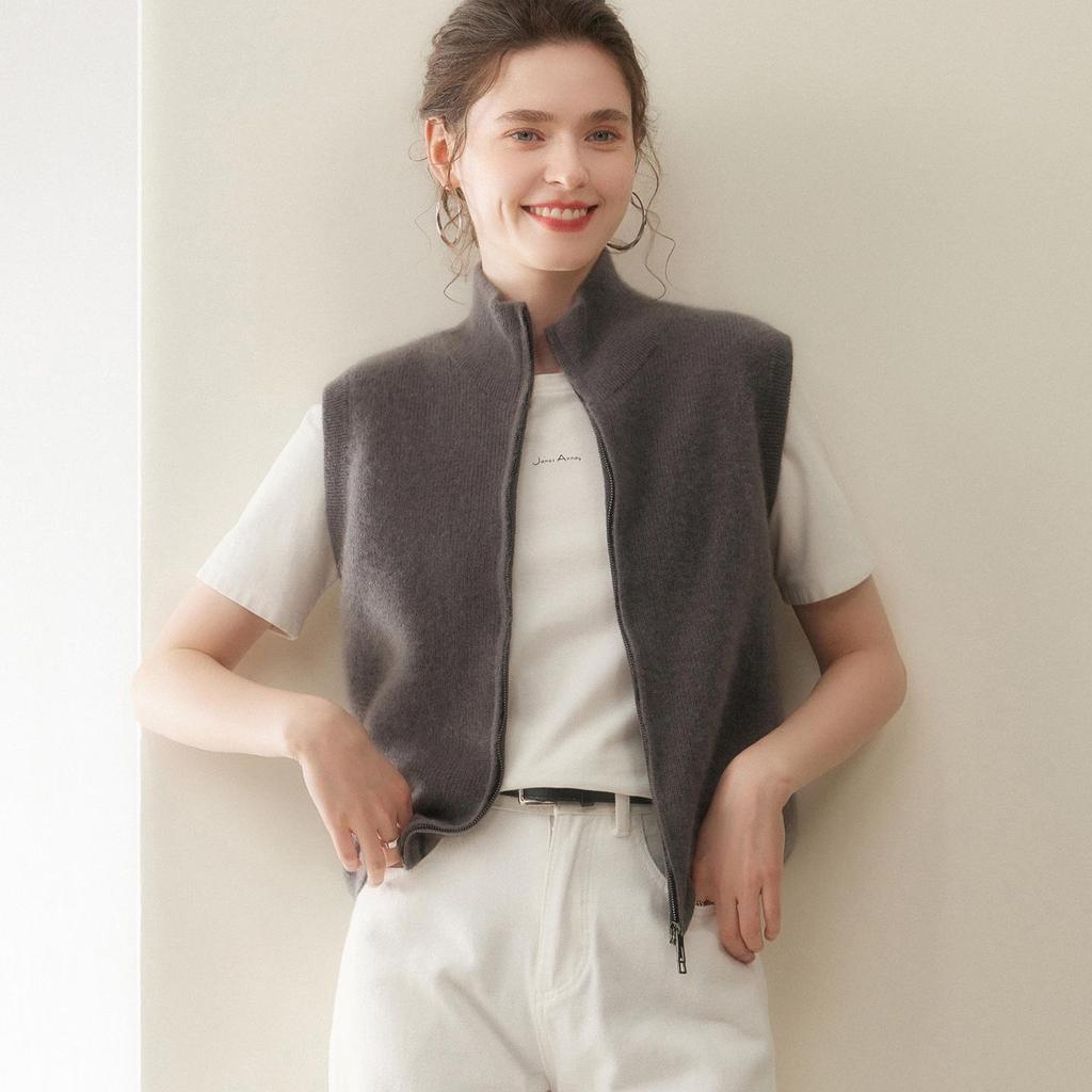Damen Ärmellose Kaschmirweste - Petite Reißverschlussjacke für Herbst/Winter Mode
