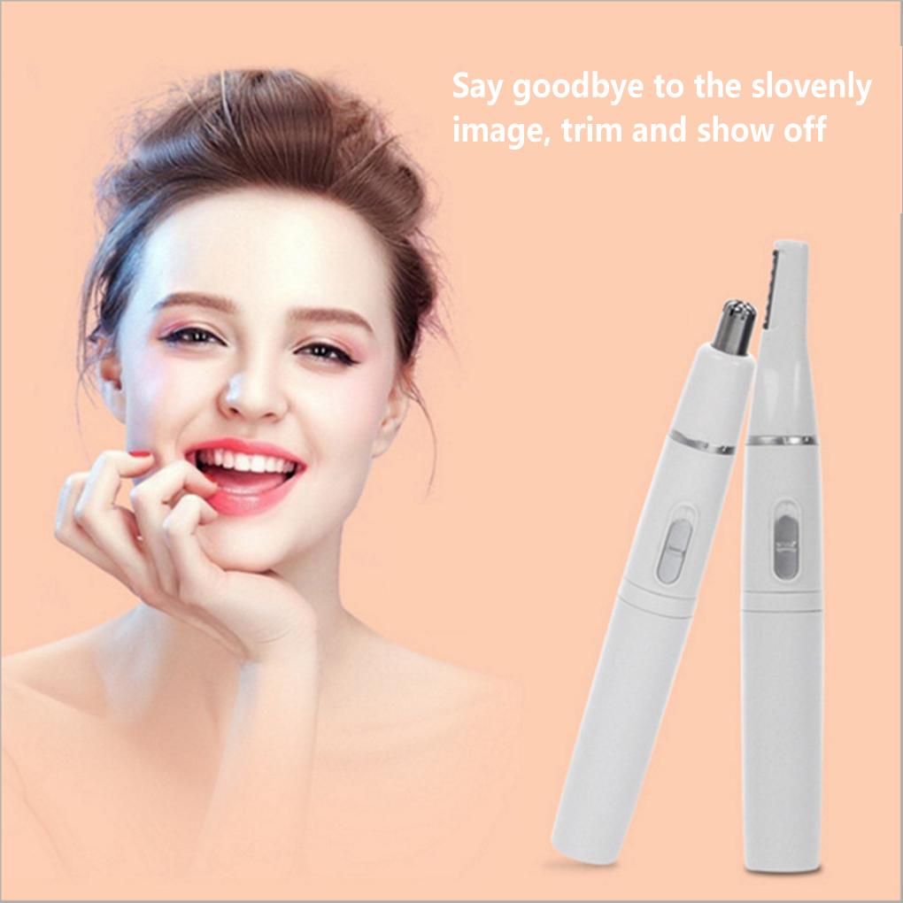 2-in-1 Women Men Electric Hair Trimmer Button Operation Battery Powered Nose Eyebrow Trimming Grooming Tool Beauty Supplies