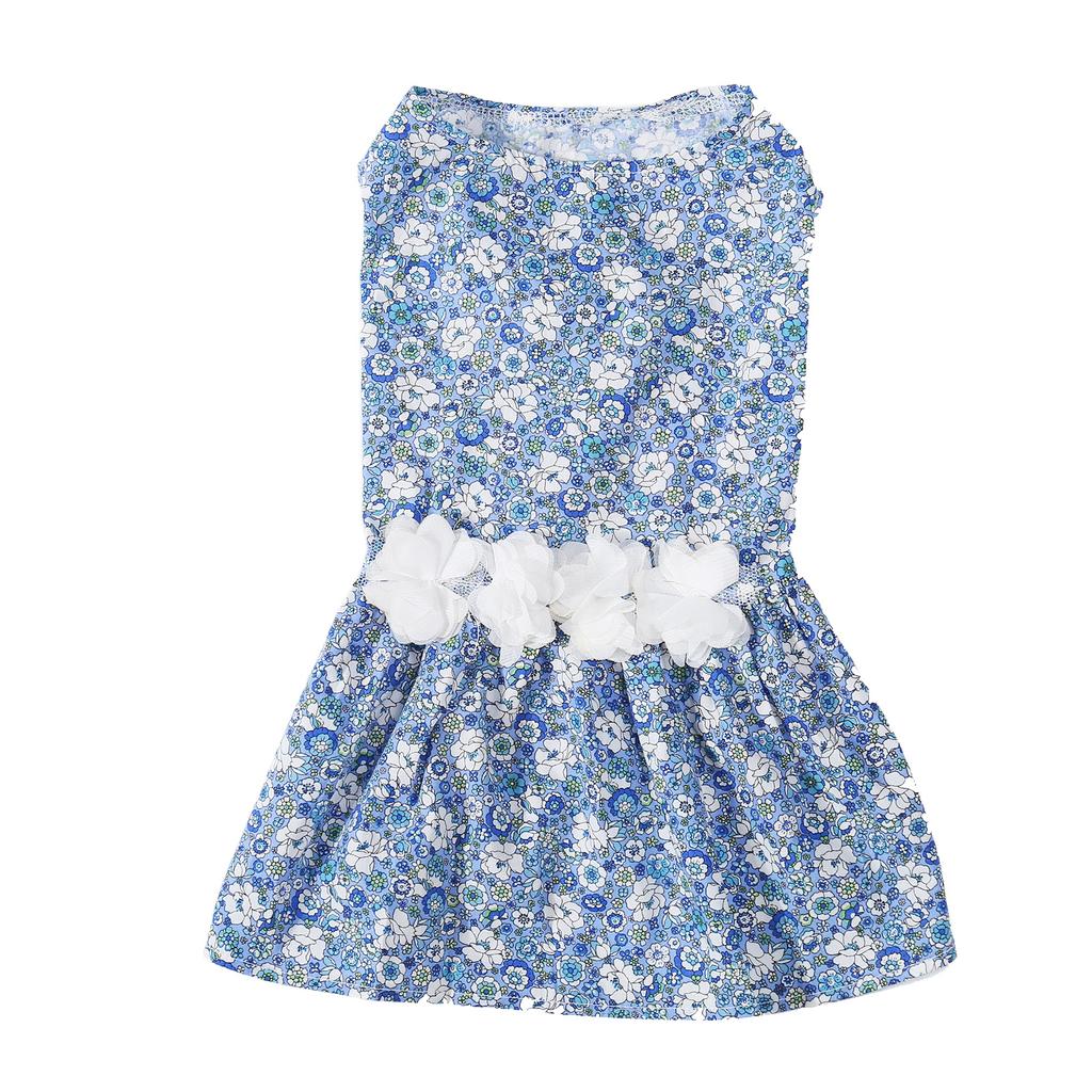 Dog Floral Dress Soft Comfortable Breathable Cute Doggie Princess Dresses for Wedding Party Light Bl