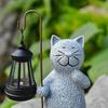 Solar Cat Statue Holding Lantern Waterproof Resin Light Garden Kitty Sculpture Outdoor Kitten