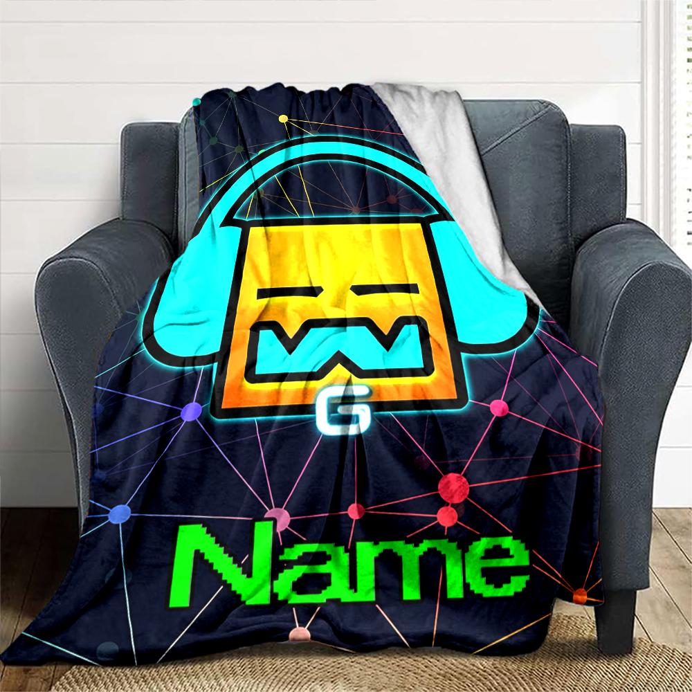 Customiz Name Personality Geometry Dash Blanket Soft &Warm Sofa Office Bed Travel Lunch Break Blanket, Gift Suitable All Seasons