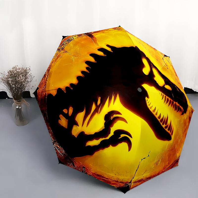 1pc Dragon, dinosaur pattern Umbrella Portable Folding Umbrella Iron Frame Hole Bone Structure Outdoor Home Umbrella