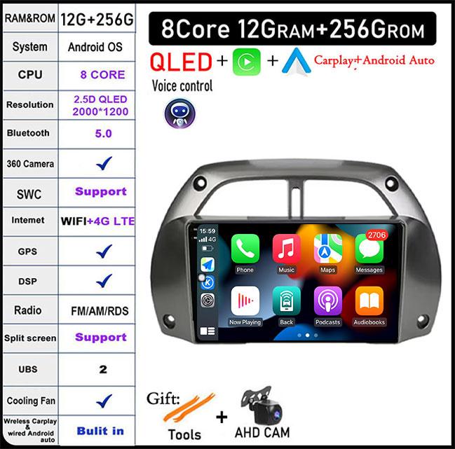 For Toyota RAV4 Rav 4 2001-2006 Android 14 IPS/QLED Car Radio Multimedia Video Player Auto Audio Stereo GPS Carplay