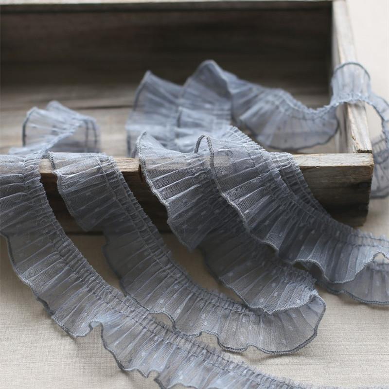 

2024 Складки оборки пятнистое кружево DIY детское платье юбка манжеты подол шитье украшения домашний текстиль подушка корзина для хранения отделка 1 yard серый