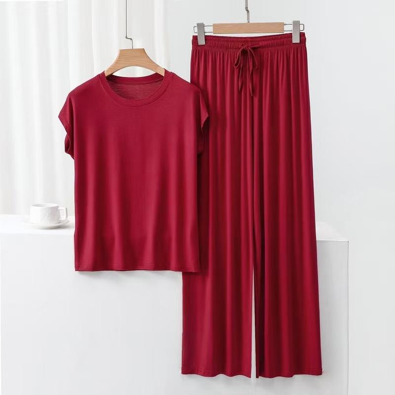 Modal Cotton Loose Home Wear Set, Women's Summer Thin Pajamas and Pajama Pants Two-piece Set, Comfortable and Casual, Can Be Worn Outside