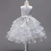 Vestito Principessa da Bambina Elegante con Ricami Floreali Fiocco Senza Maniche Strati di Rete