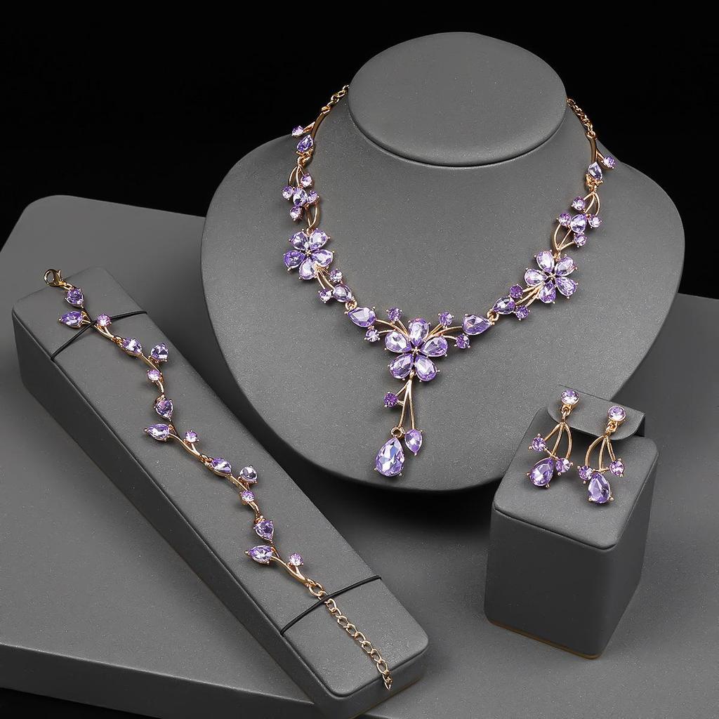 Elegant Crystal Flower Bridal Necklace Set - Fashionable European & American Jewelry Accessories
