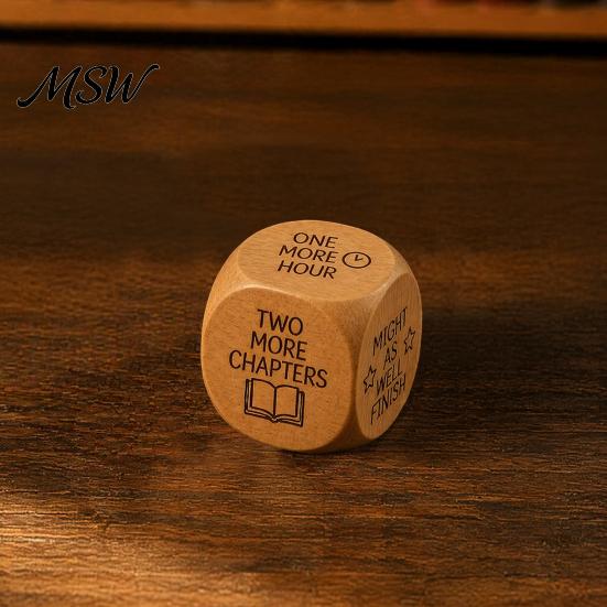 Natural Wood Reading Gift Wooden Decision Dice, 6-Sided Engraved Quotes Prompt, Library Habit Organizer Charm, Fun Companion Book Lover Dice