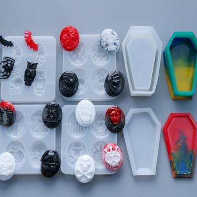 DIY Halloween Spider Skull Uil Coffin Crystal Silicone Mold Transparante opslag hanger sieraden mal voor hars