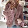 2023 Fall/Winter Cable Knit Cardigan: Chunky European & American Style Solid Sweater for Women