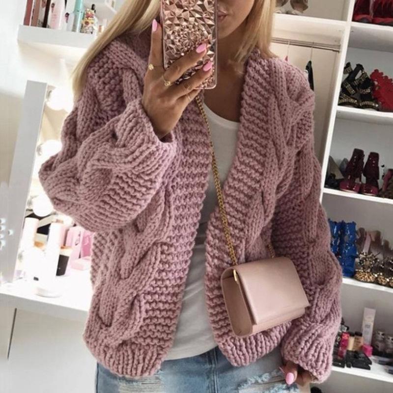 2023 Fall/Winter Cable Knit Cardigan: Chunky European & American Style Solid Sweater for Women