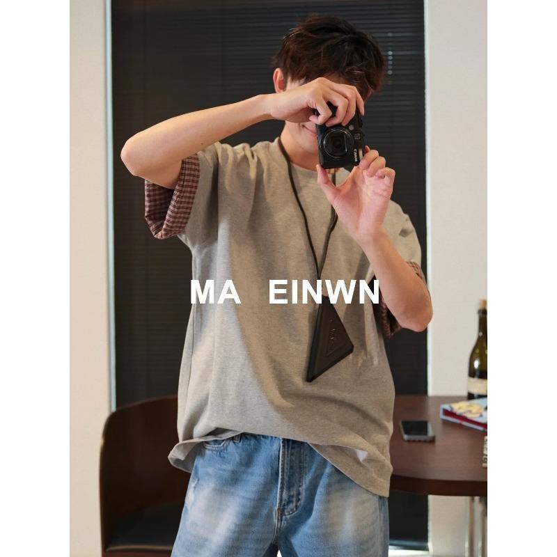 Men Black Gingham Contrast Cuff Henley Neck Short Sleeve Polo Shirt M серый