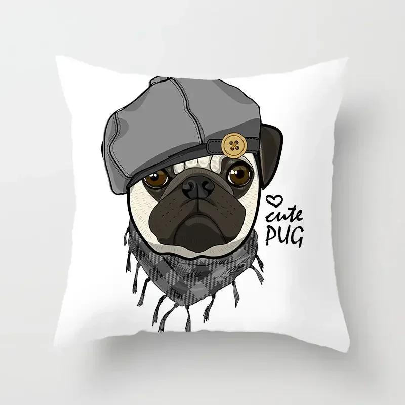 Cute Pug Bulldog Sofa Decorative Cushion Covers Pillowcase For Living Room Personalized Polyester Pillow Case 45*45 Home Decor