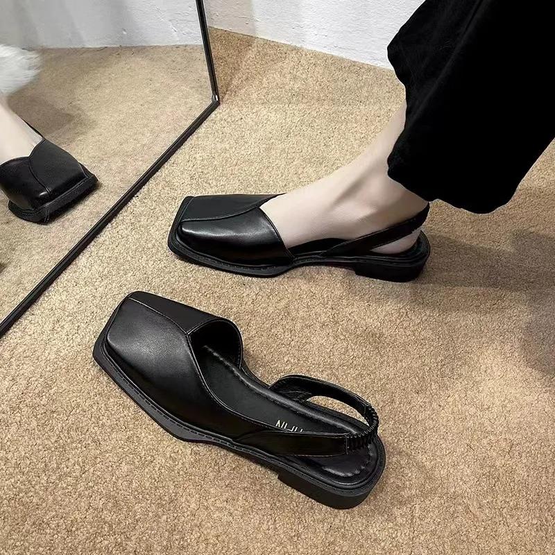 Fashion Elegant Ladies Sandals 2025 Fashion Ladies Elastic Band Flat Heel Women Shallow Party Shoes Square Heel Square Toe