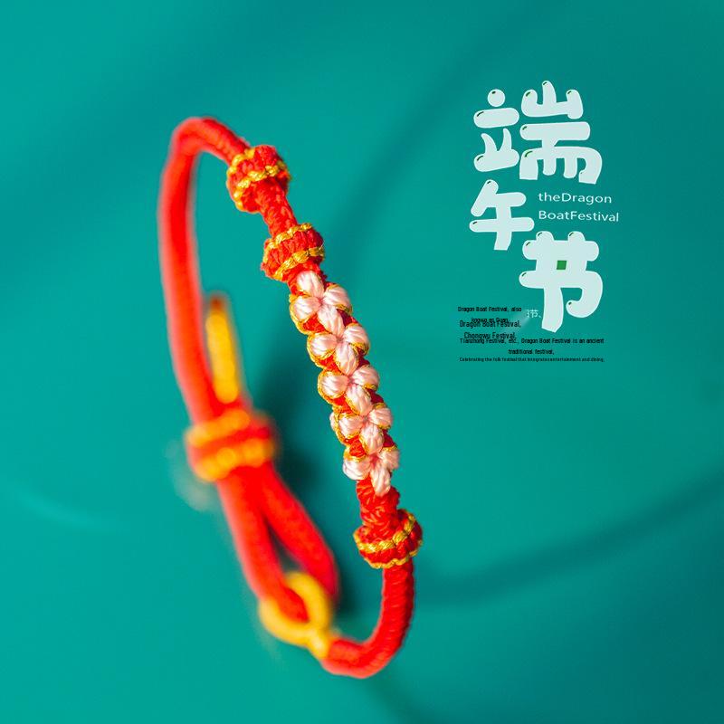 Dragon Boat Festival Handmade Peach Blossom Knot Bracelet - DIY or Finished, Gold Beads Optional