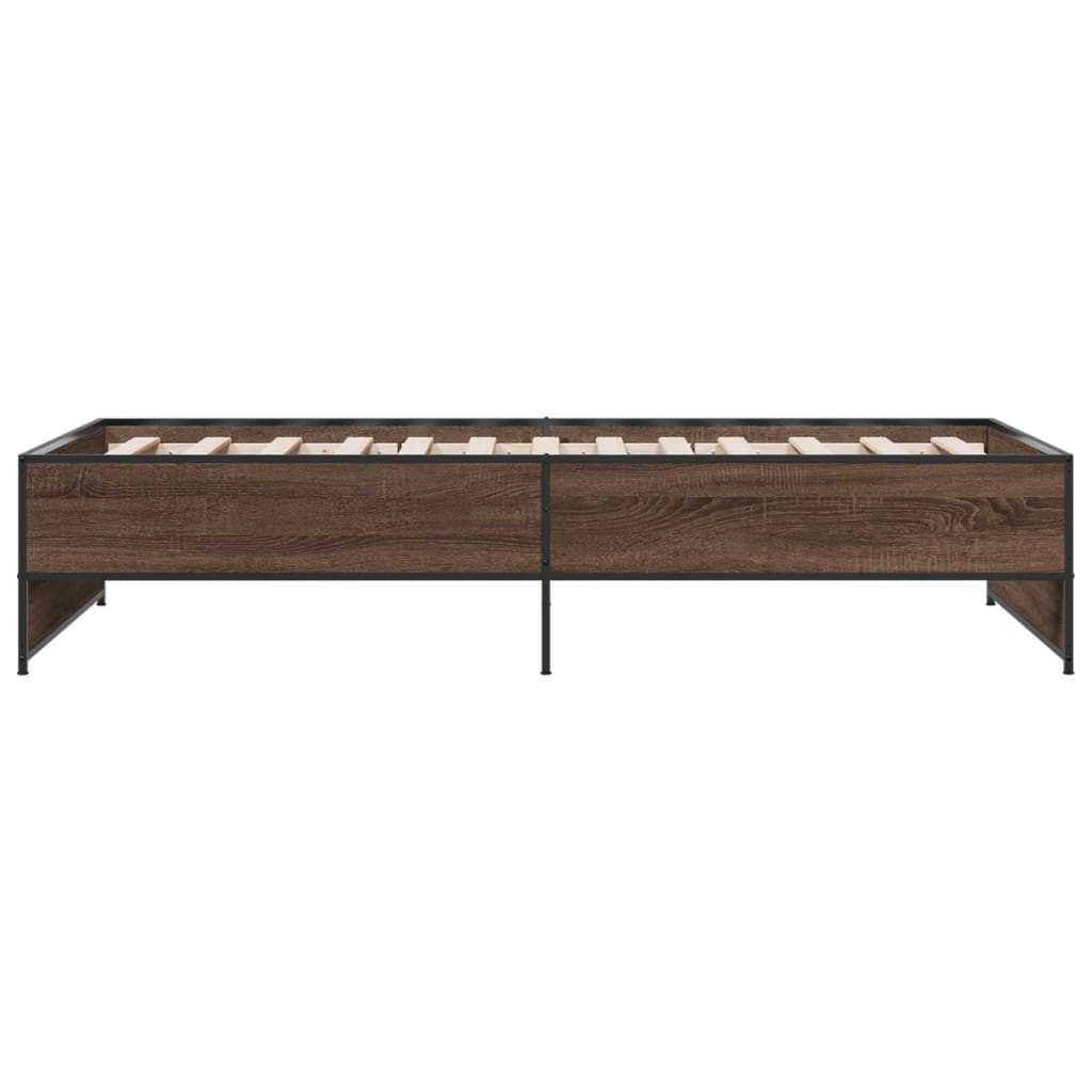 Brown Oak Effect Bed Frame 75 X 190 Cm Wood Based Panel & Metal