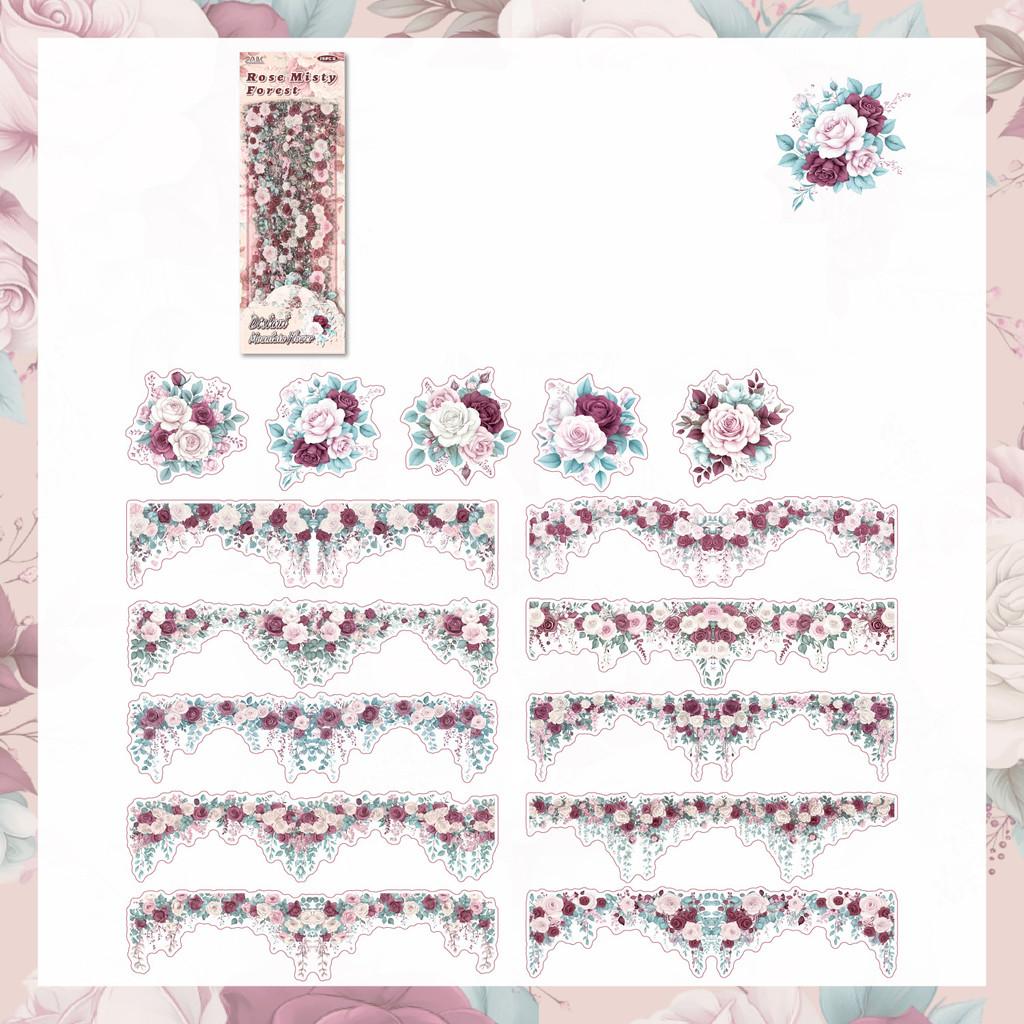 15 Pcs PET Long Floral Stickers Collage Embelishment Stickers for Card Making Scrapbook Materials Craft Daily Planner