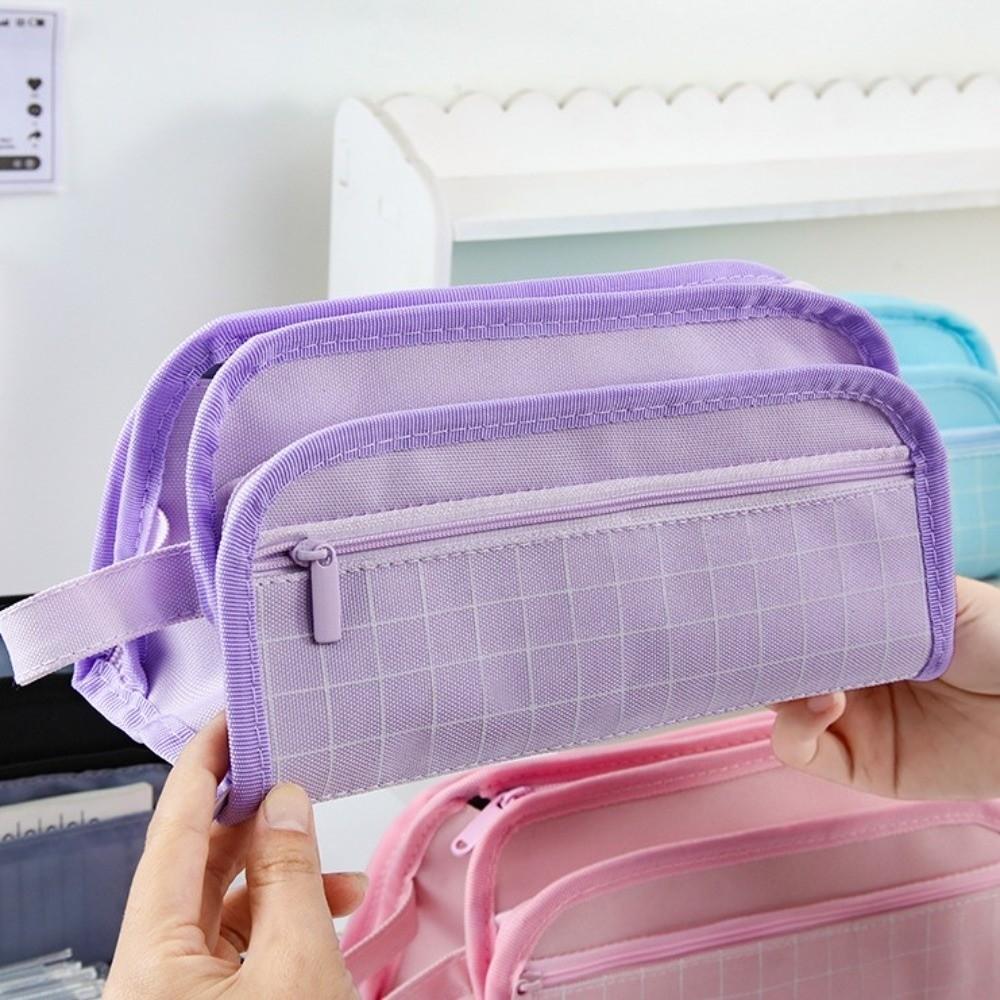 Multi-layer Pen Storage Bag Large-capacity Student Stationary Boxes Grid Pencil Case  Children
