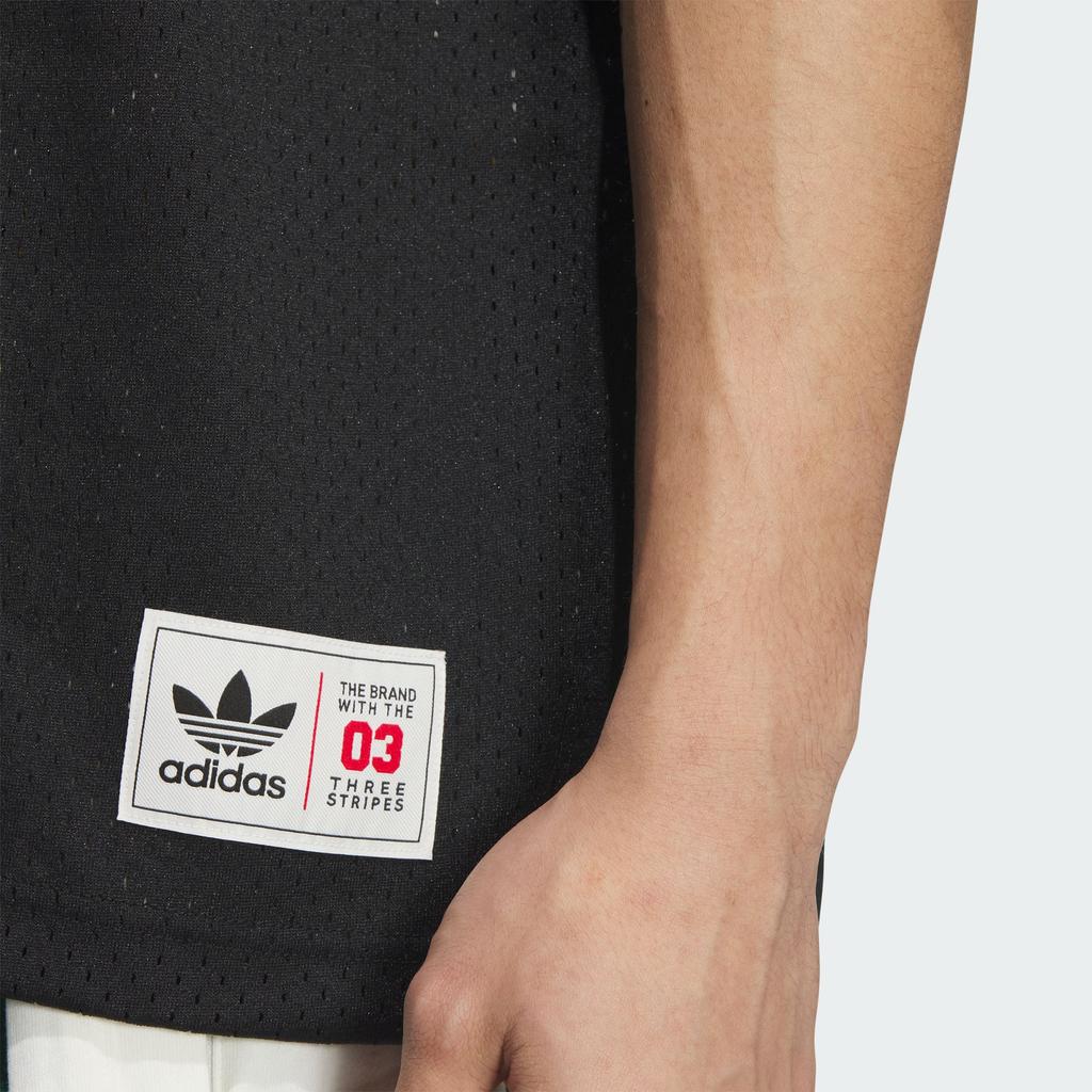 adidas Originals Retro Street Basketball V-Neck T-Shirt With Striped Logo Print Unisex Tops Black JC6803