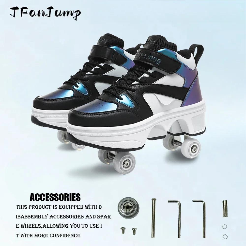 Scarpe da Pattinaggio a 4 Ruote Doppio Uso Pattini a Rotelle Doppia Fila Sneakers Casual da Uomo Donna Uomo Scarpe Sportive da Camminata Corsa