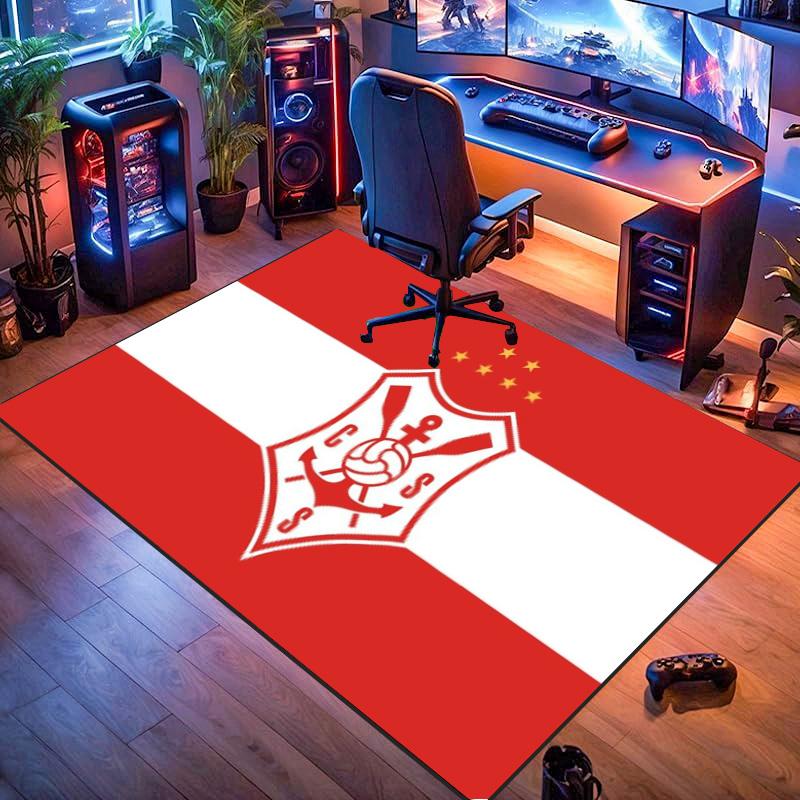 Corinthians SC Red White Stripe Crest Print Area Rug Brazilian Soccer Fan Non Slip Rectangular Floor Mat Gaming Room Football Fan Home Decor Rug