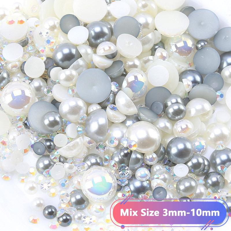 Hot Sale Color Mixed Semicircular Pearl Resin Diamond Mixed 3-10Mm Highlight Abs Pearl Diy Jewelry
