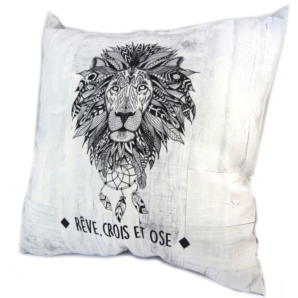 Les Trésors De Lily [P2964] - Designer Cushion 'Boho' Light Gray (Dream - Believe and Dare) - 30 Cm