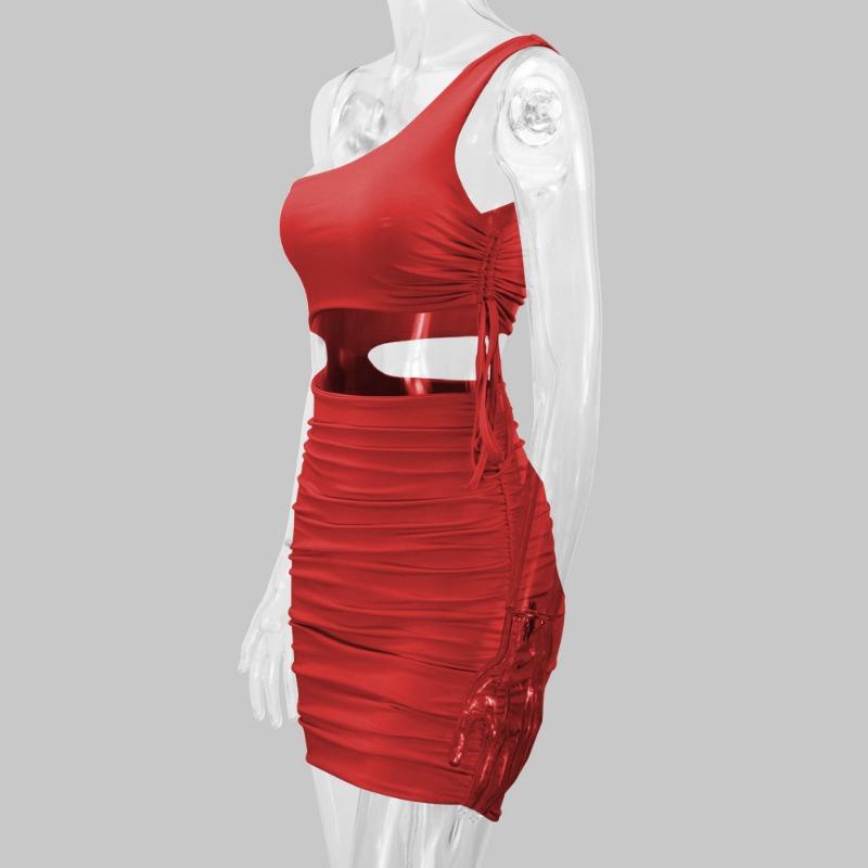 Sexy, modisches, ausgehöhltes, plissiertes Wickelkleid für Damen