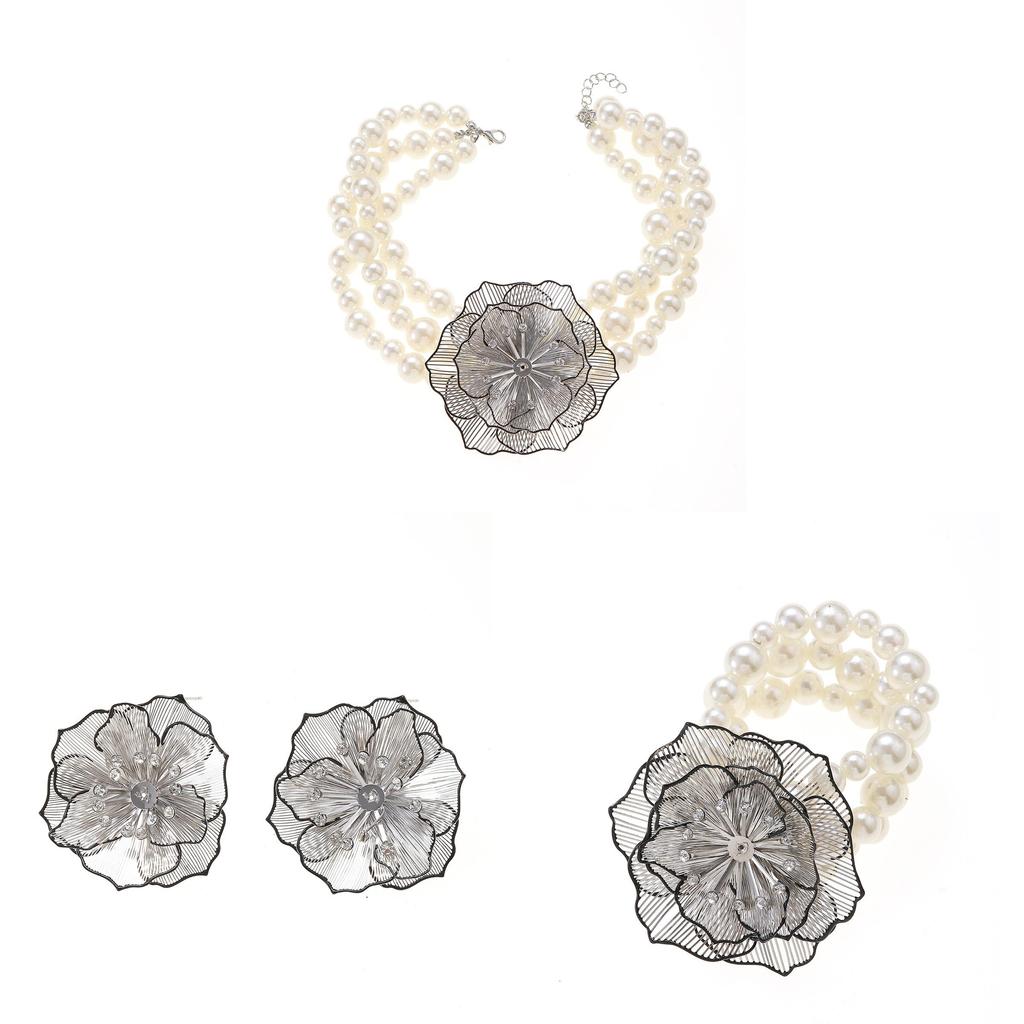 Cross Necklace With Pearl Chain And Floral Design For Womens Fashion Accessories